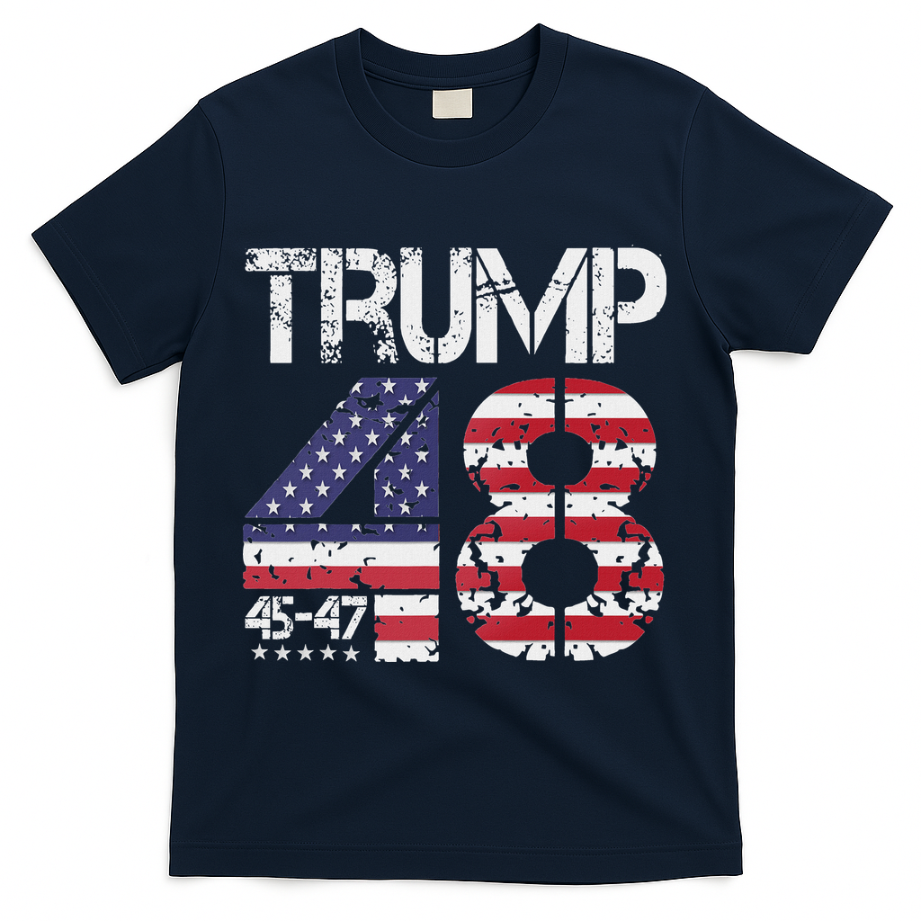 Trump 2028 President 45 47 48 American Flag Trump 2028 T-Shirt - Navy