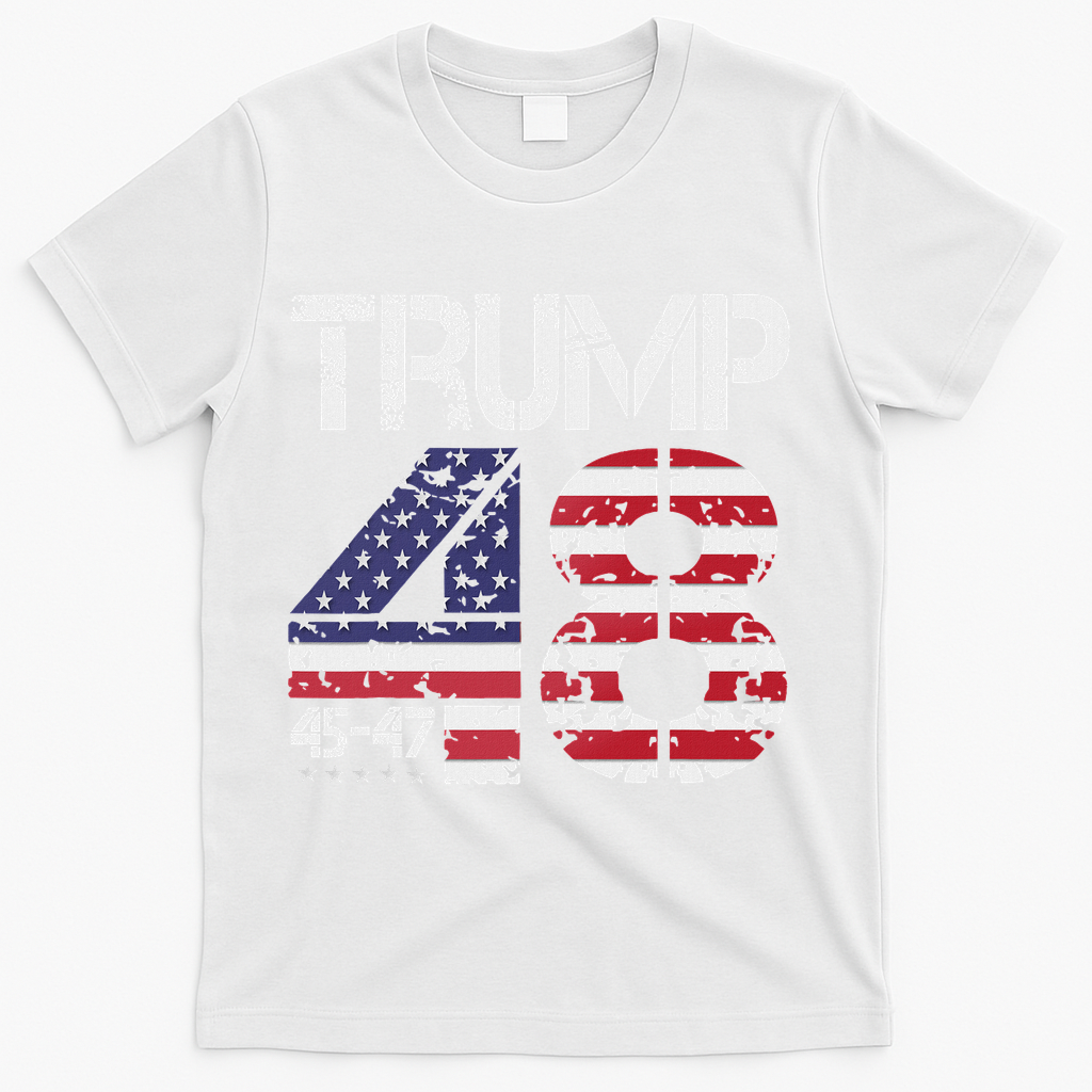 Trump 2028 President 45 47 48 American Flag Trump 2028 T-Shirt - White
