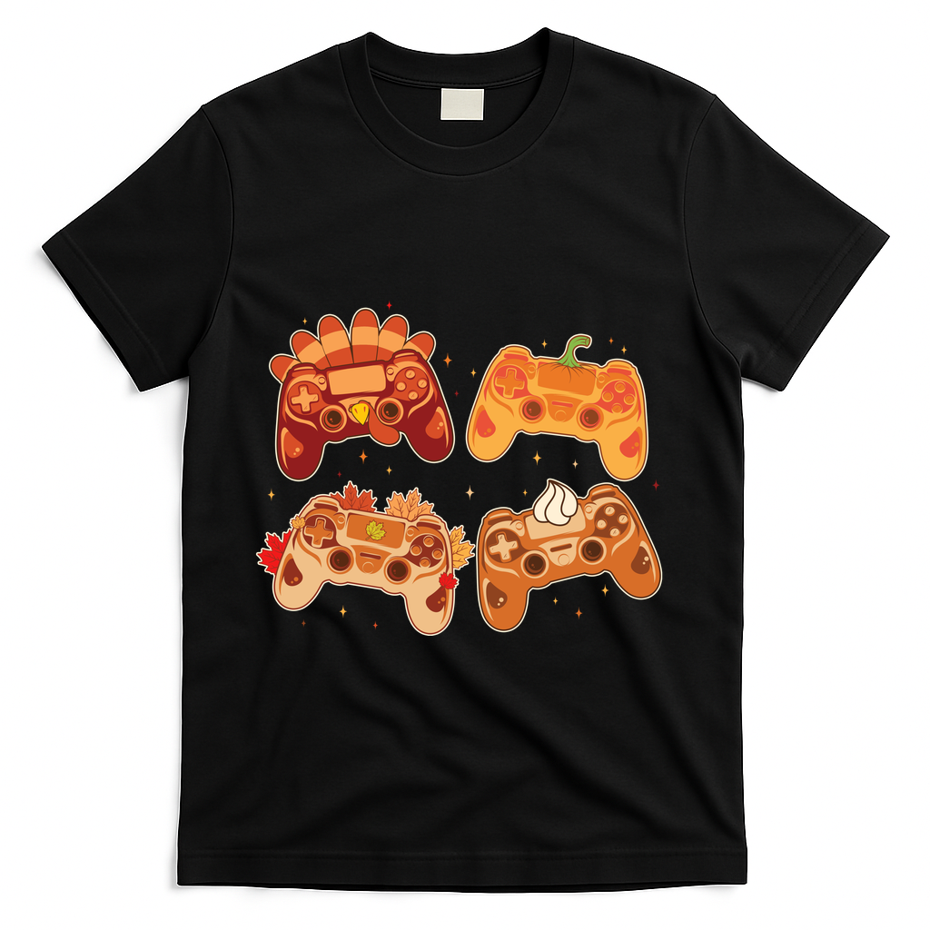 Thanksgiving Autumn Fall Video Game Controllers T-Shirt - Black