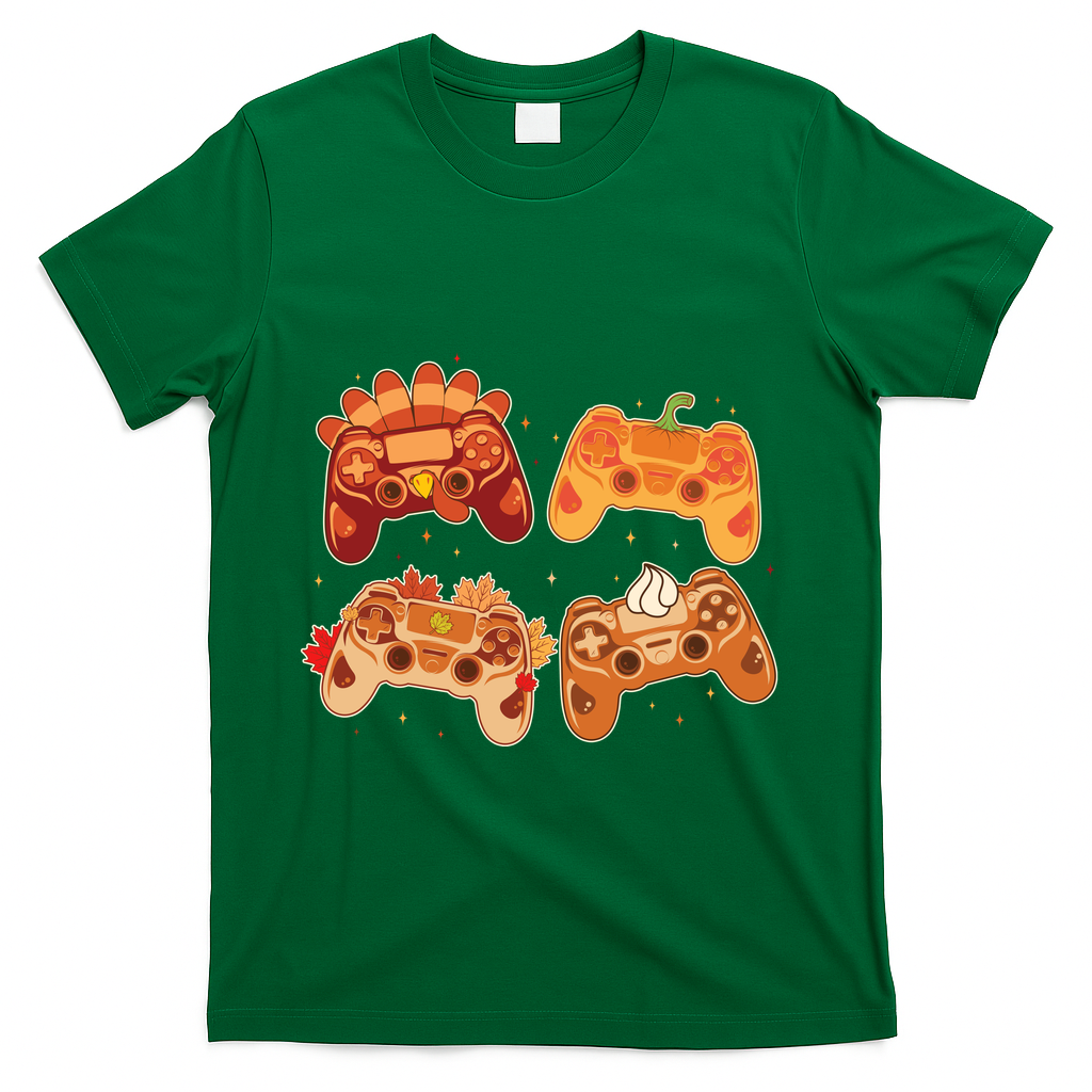 Thanksgiving Autumn Fall Video Game Controllers T-Shirt - Green