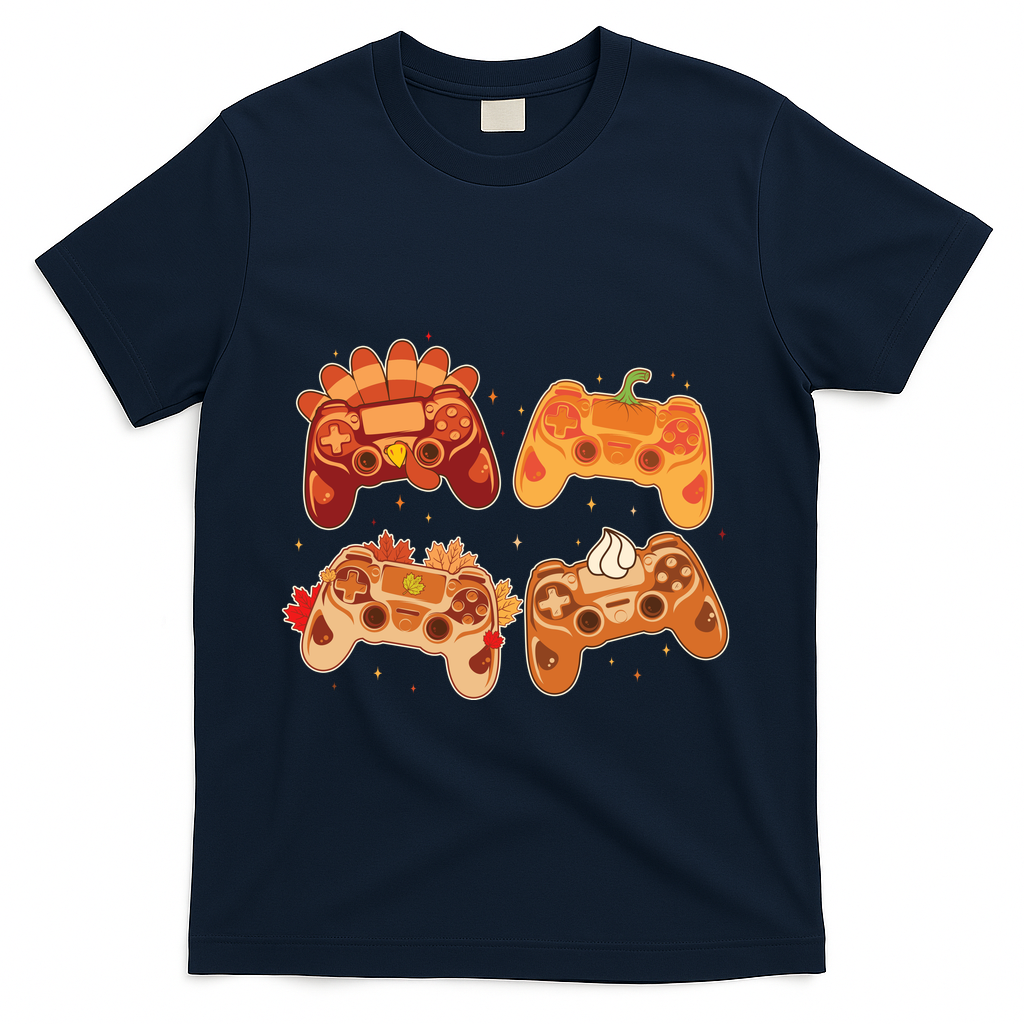 Thanksgiving Autumn Fall Video Game Controllers T-Shirt - Navy