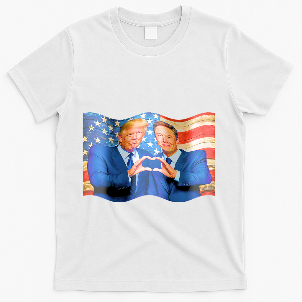 Trump And Musk One Heart Team Funny United States Flag T-Shirt - White