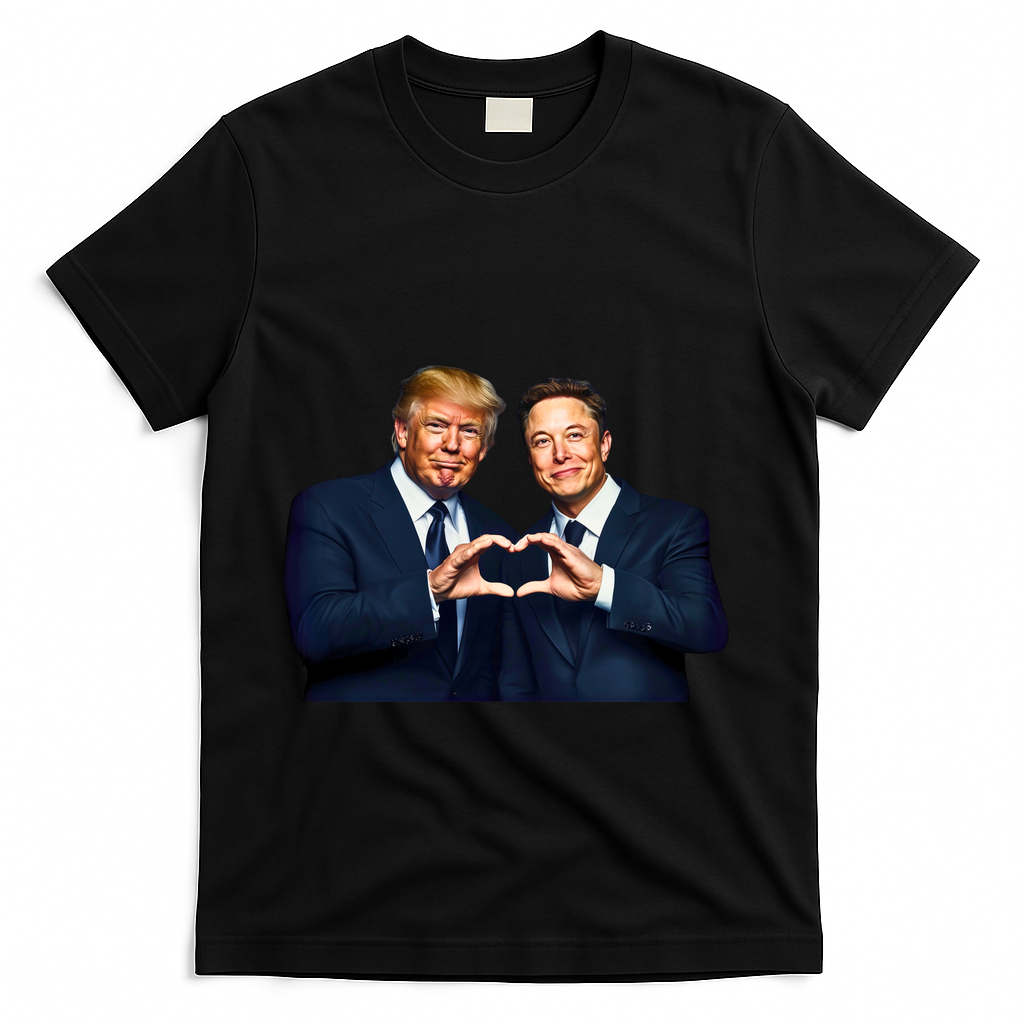 Trump And Musk One Heart Team Funny T-Shirt - Black