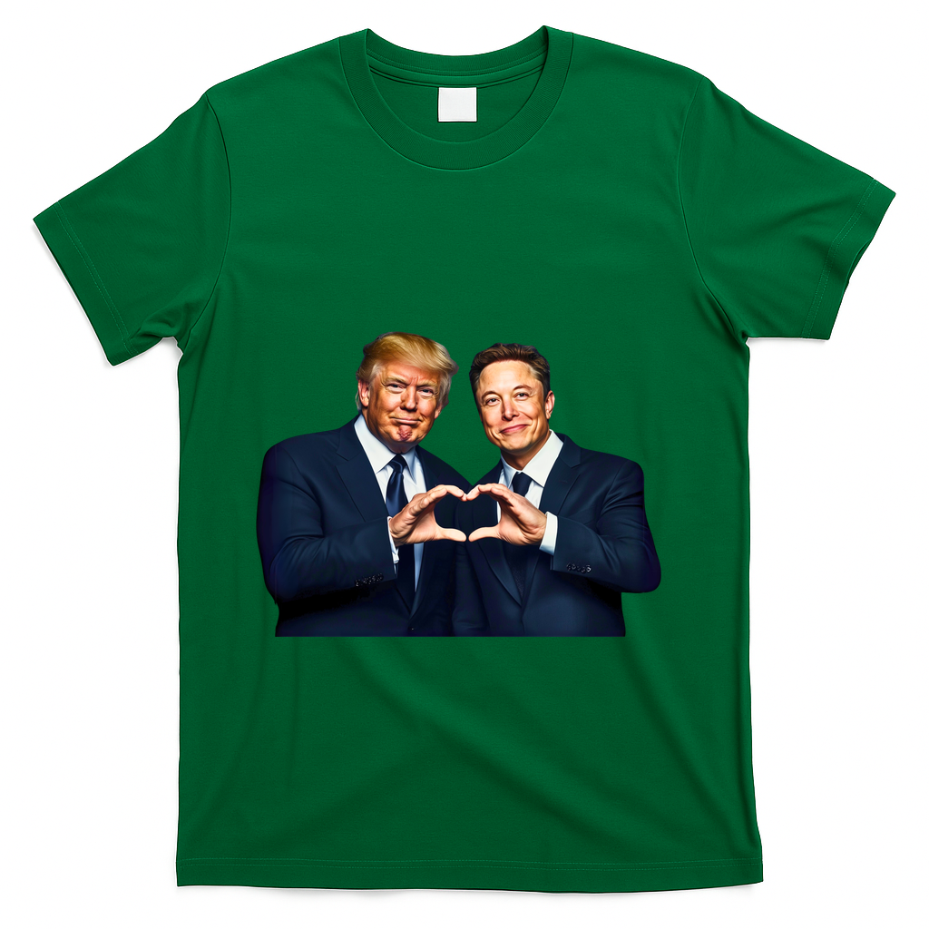 Trump And Musk One Heart Team Funny T-Shirt - Green