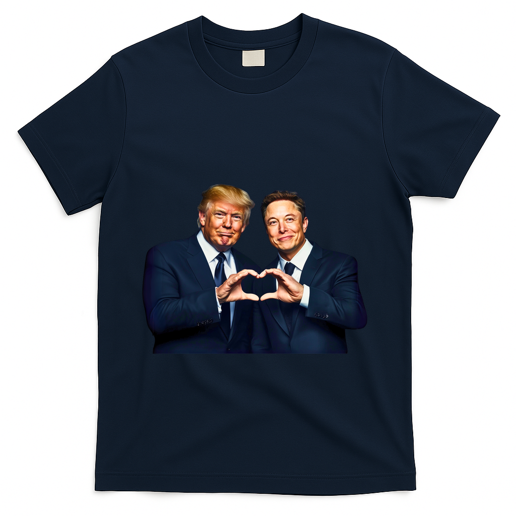 Trump And Musk One Heart Team Funny T-Shirt - Navy
