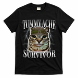 Tummy Ache Survivor Cat Meme Funny Saying Cats Animals  T-Shirt