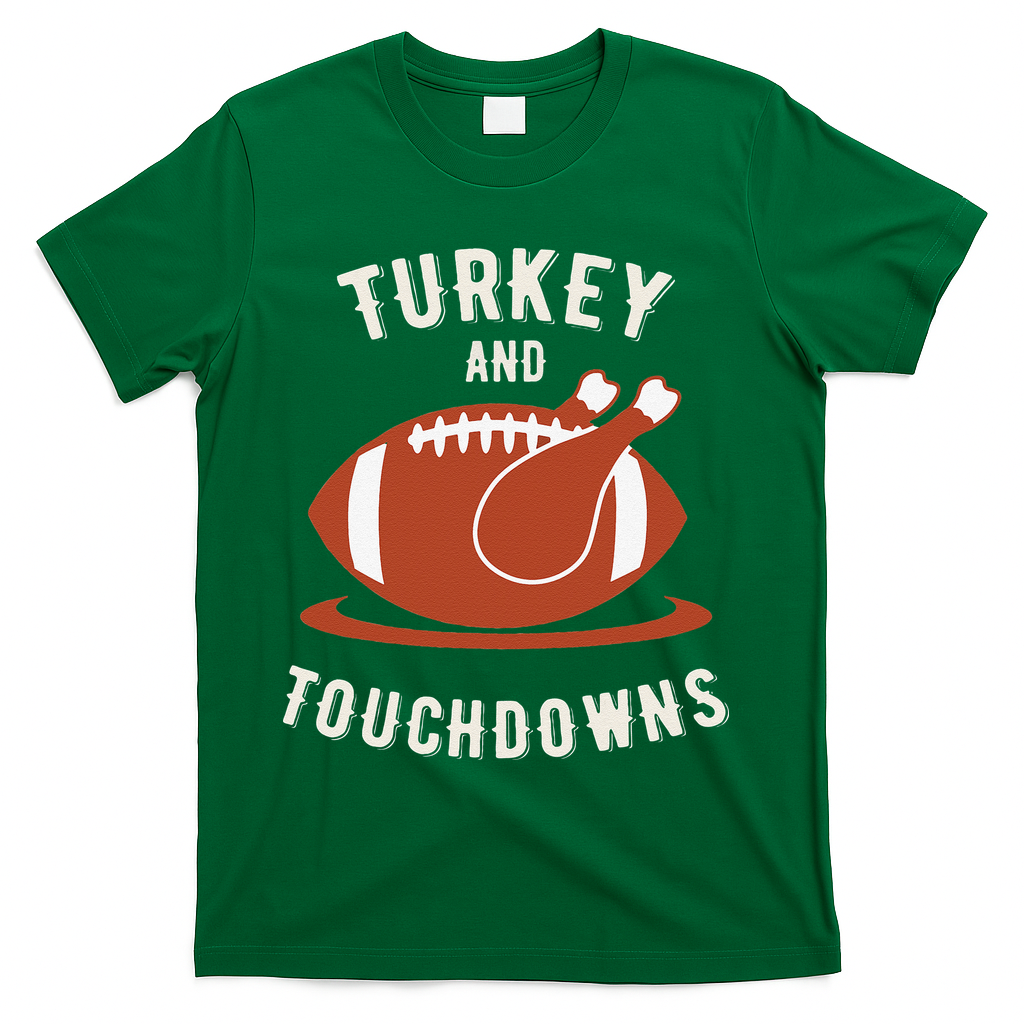 Turkey And Touchdowns Funny Thanksgiving T-Shirt - Green