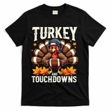 Turkey And Touchdowns Football Thanksgiving T-Shirt - Black