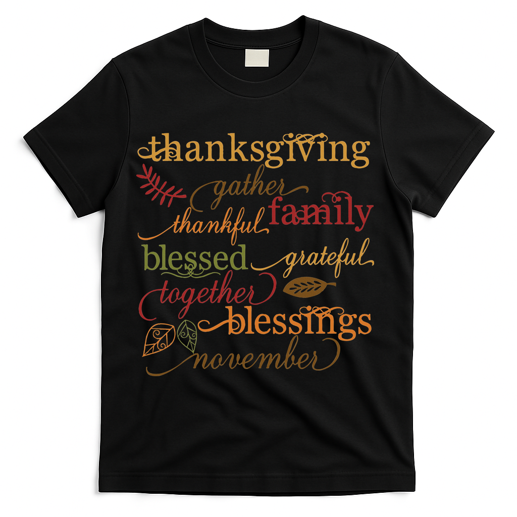 Thankful Blessings Thanksgiving Family T-Shirt - Black