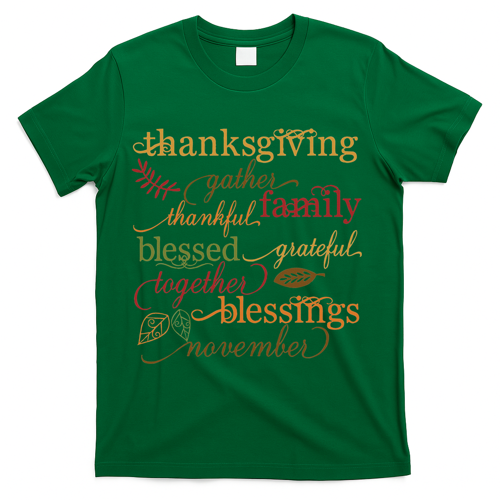 Thankful Blessings Thanksgiving Family T-Shirt - Green