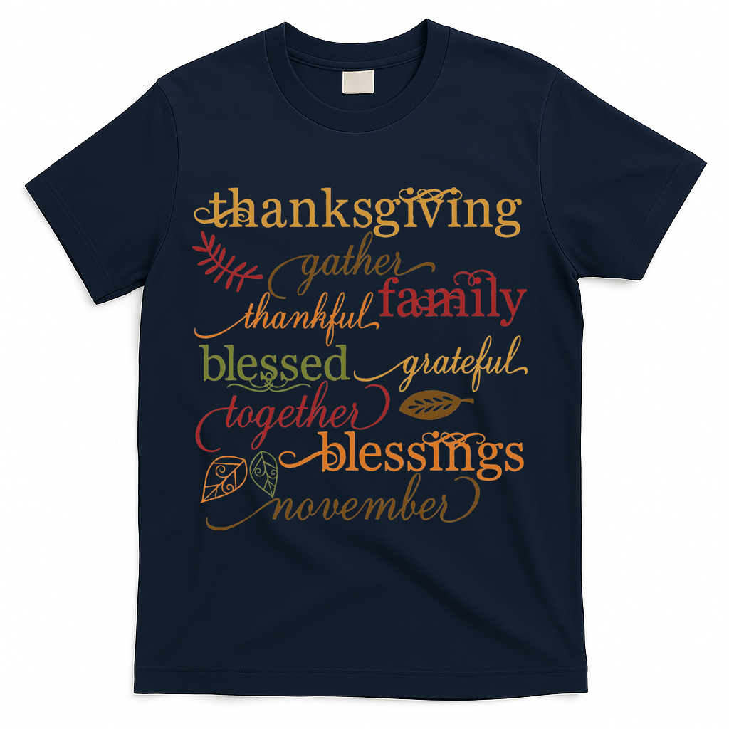 Thankful Blessings Thanksgiving Family T-Shirt - Navy