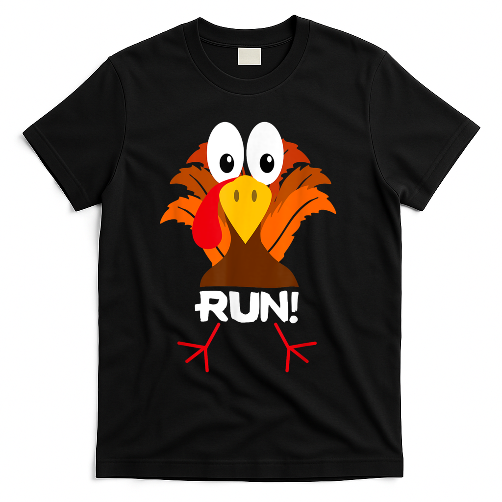 Turkey Costume Adult Running Face Turkey Trot T-Shirt - Black