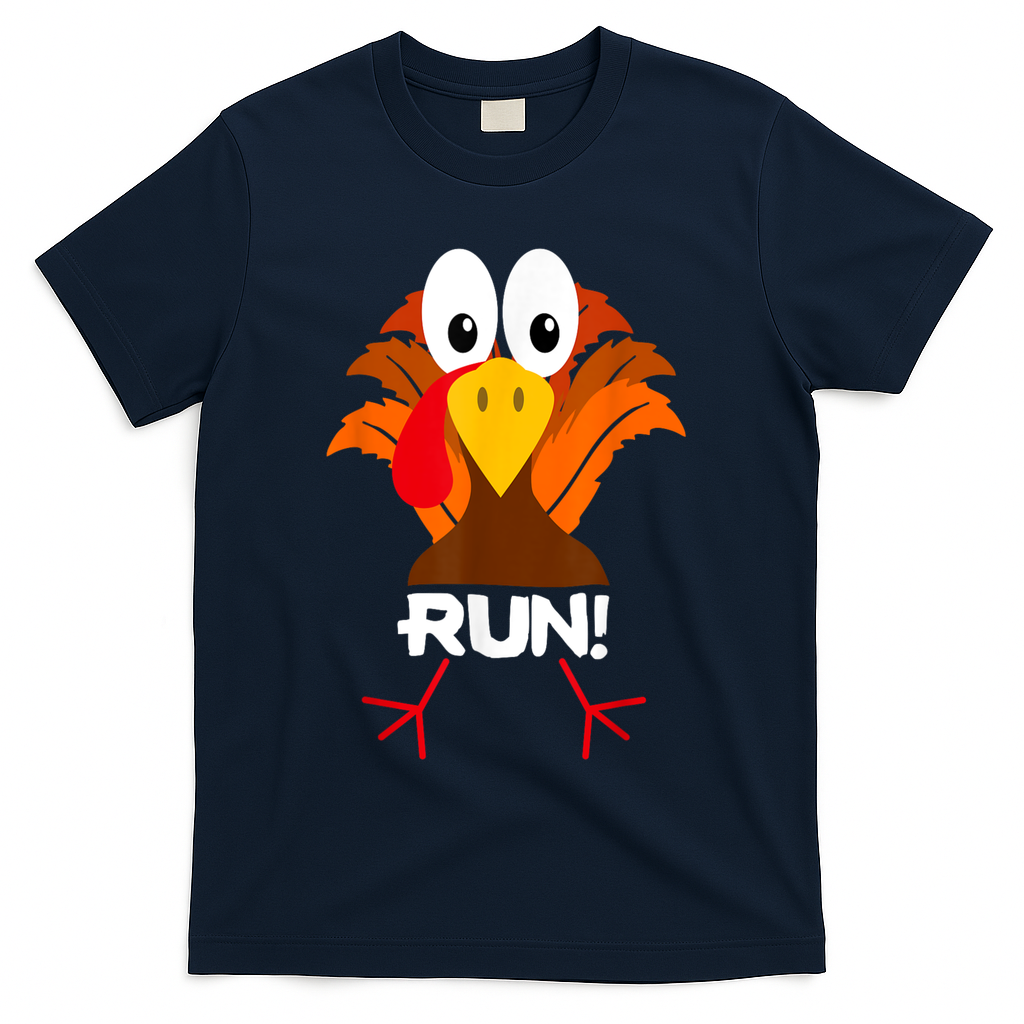 Turkey Costume Adult Running Face Turkey Trot T-Shirt - Navy