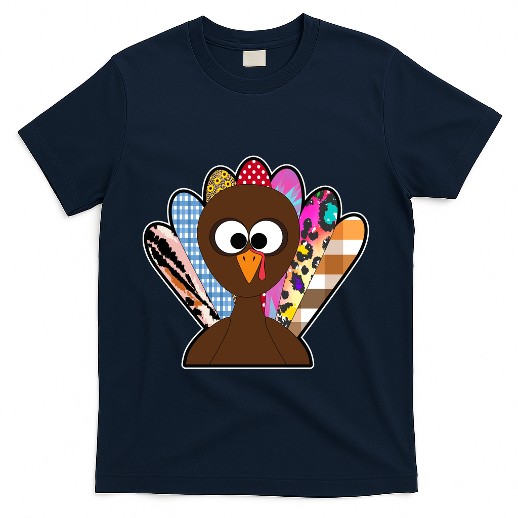 Turkey Colorful Abstract Thanksgiving T-Shirt - Navy