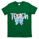 Teach Coquette Bow Teacher Happy First Day Back To School T-Shirt - Green
