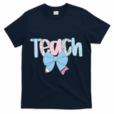 Teach Coquette Bow Teacher Happy First Day Back To School T-Shirt - Navy