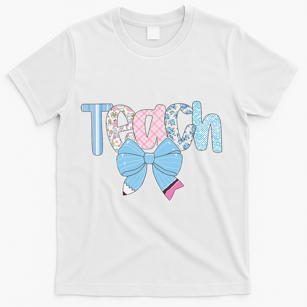 Teach Coquette Bow Teacher Happy First Day Back To School T-Shirt - White