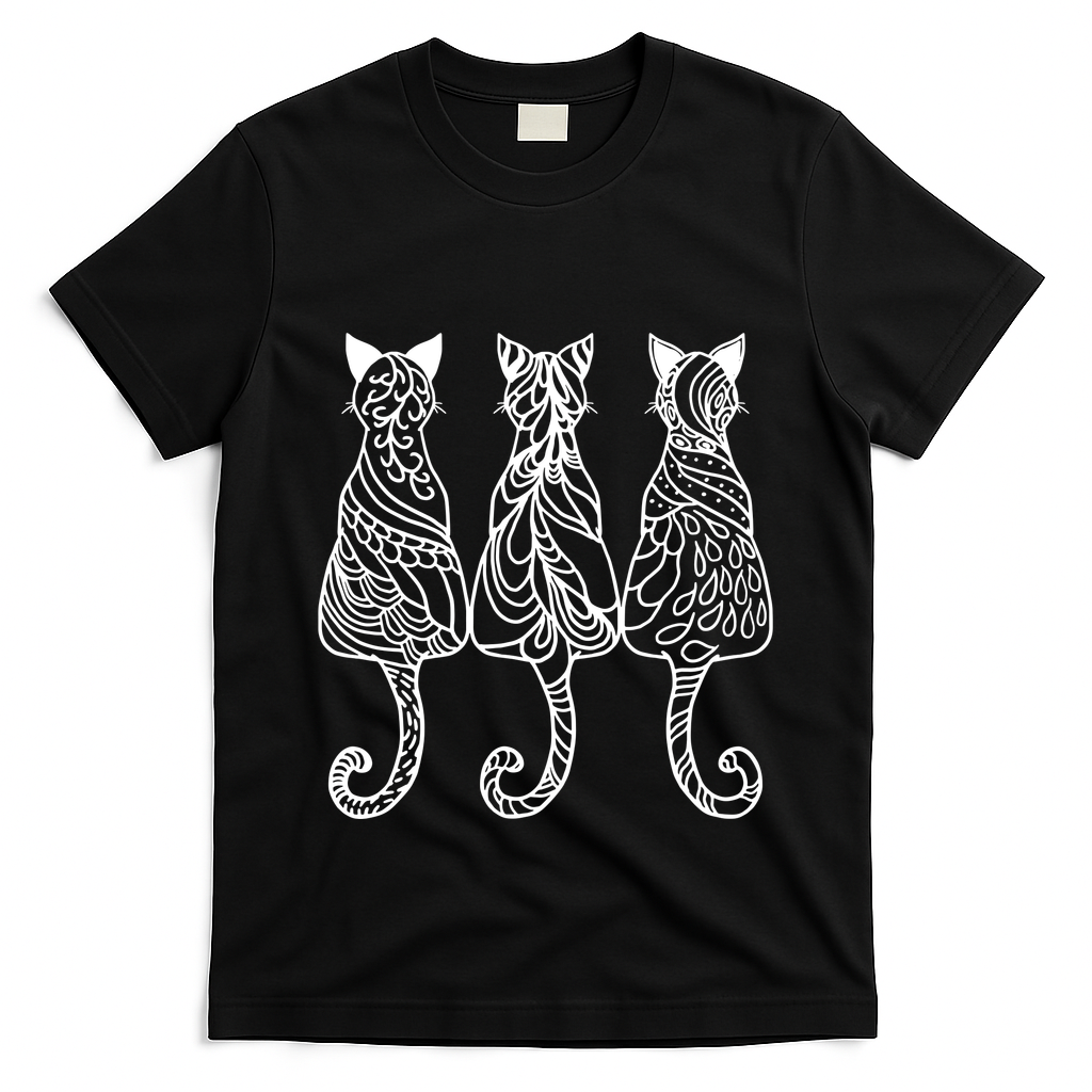Three Cats Motif Paisley Cute Animal Cat Lovers Artists T-Shirt