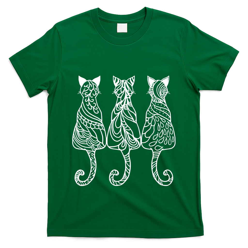 Three Cats Motif Paisley Cute Animal Cat Lovers Artists T-Shirt