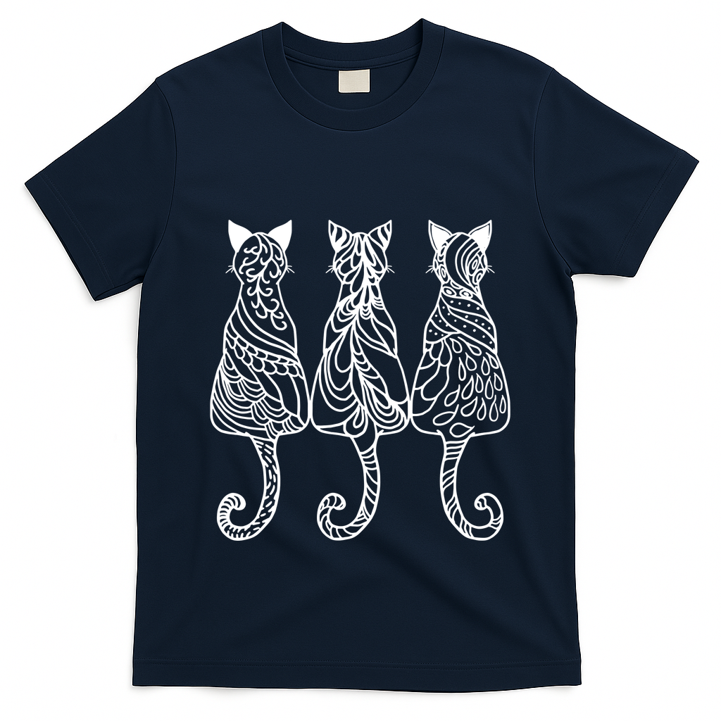Three Cats Motif Paisley Cute Animal Cat Lovers Artists T-Shirt