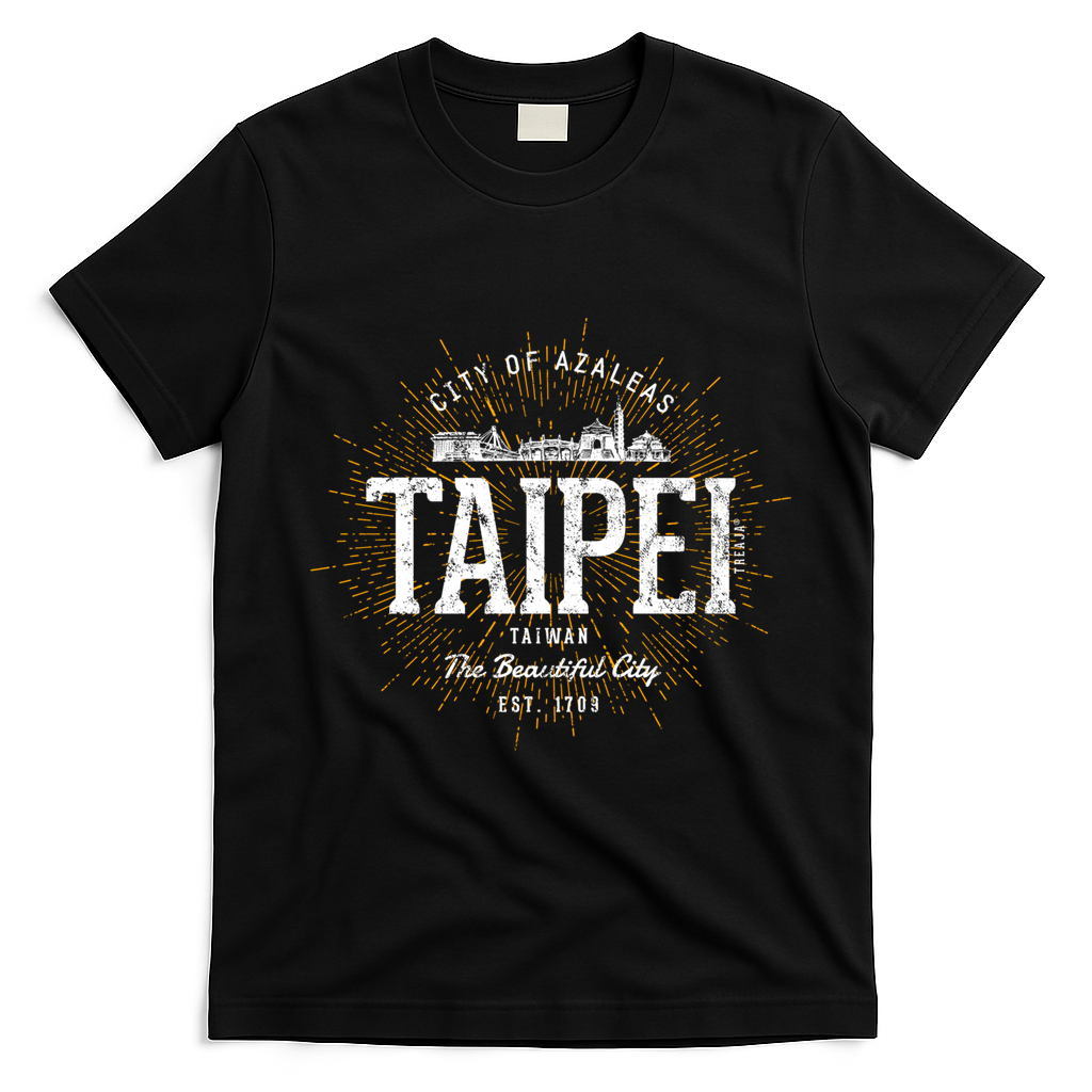 Taipei City of Azaleas Vintage Graphic Art T-Shirt - Black