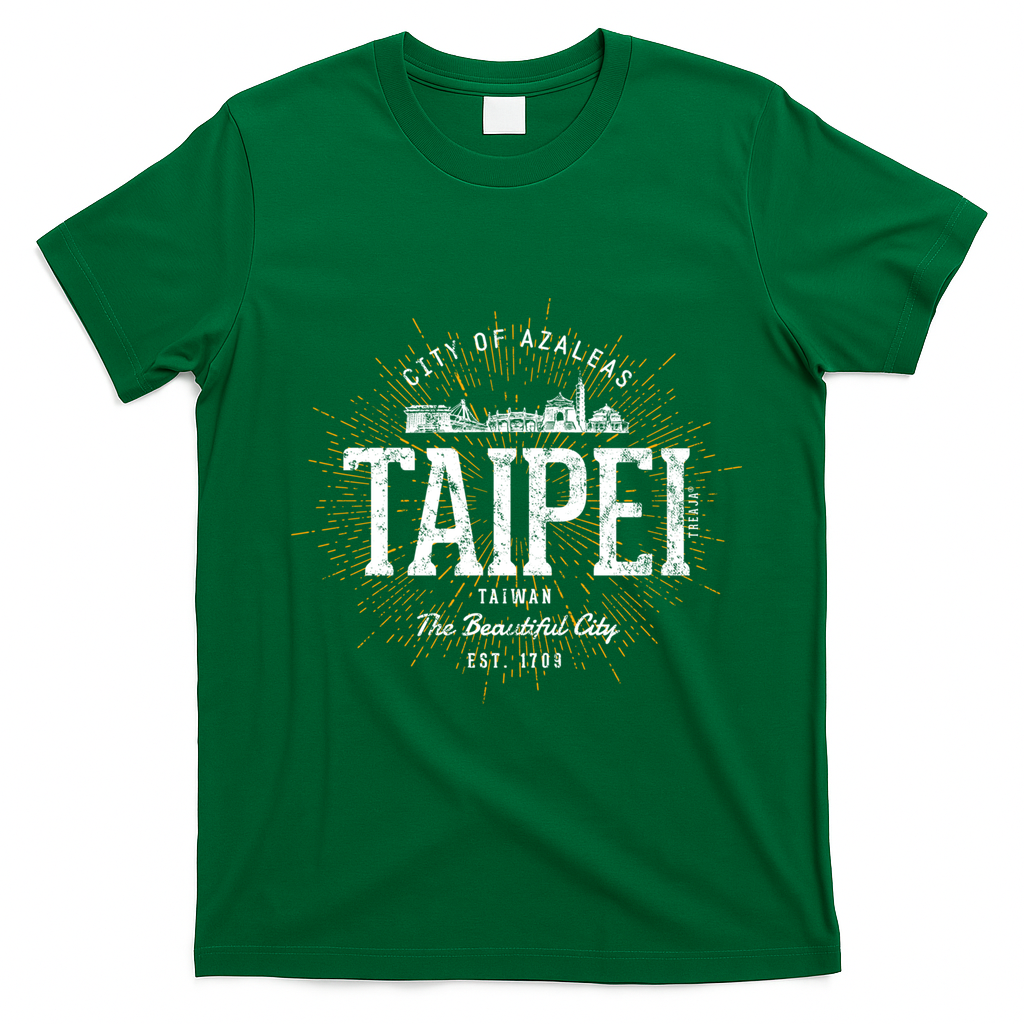 Taipei City of Azaleas Vintage Graphic Art T-Shirt - Irish Green