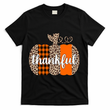 Thankful Cheetah Plaid Pumpkin Cute Holiday T-Shirt - Black