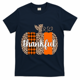 Thankful Cheetah Plaid Pumpkin Cute Holiday T-Shirt - Navy