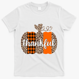 Thankful Cheetah Plaid Pumpkin Cute Holiday T-Shirt - White
