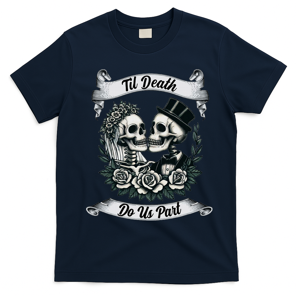 Til Death Do Us Part Skeleton Bride & Groom Marriagewedding T-Shirt - Navy Blue