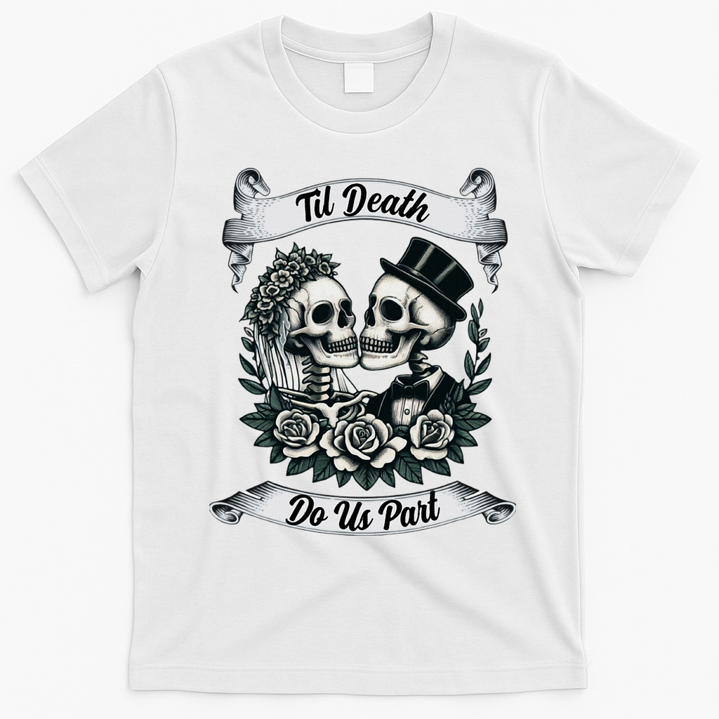Til Death Do Us Part Skeleton Bride & Groom Marriagewedding T-Shirt - White