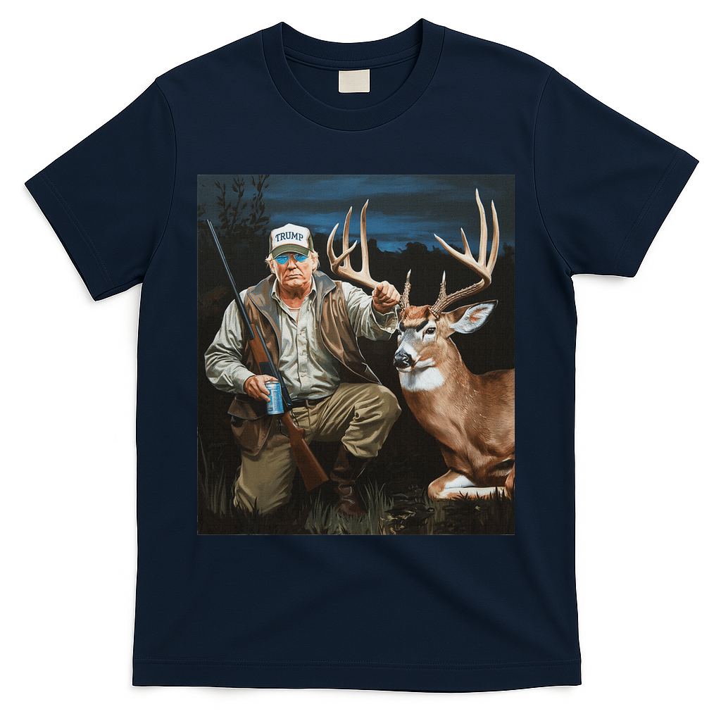 Trump Deer Hunting Donald Trump Old School Camouflage T-Shirt - Navy