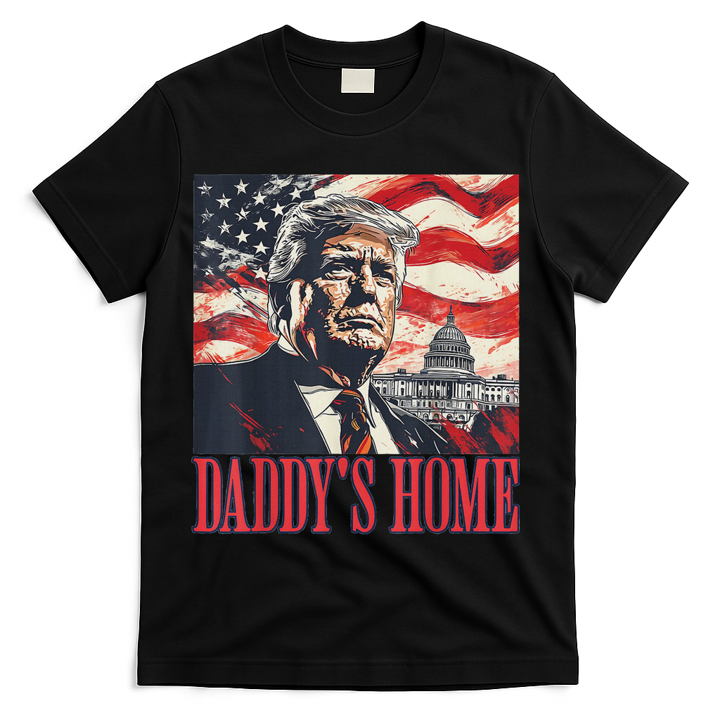 Trump Daddys Home White House Usa American Flag Vintage T-Shirt - Black