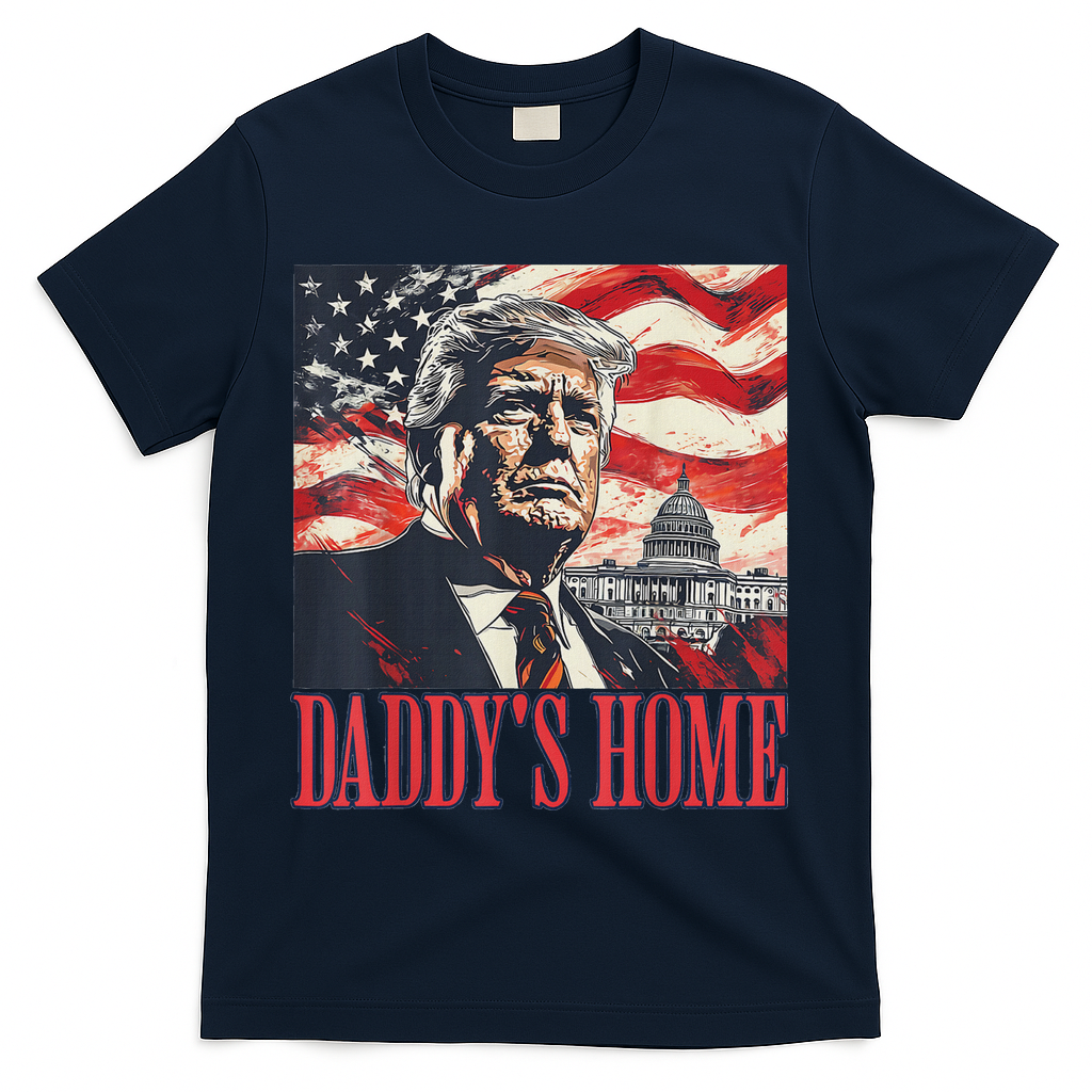 Trump Daddys Home White House Usa American Flag Vintage T-Shirt - Navy