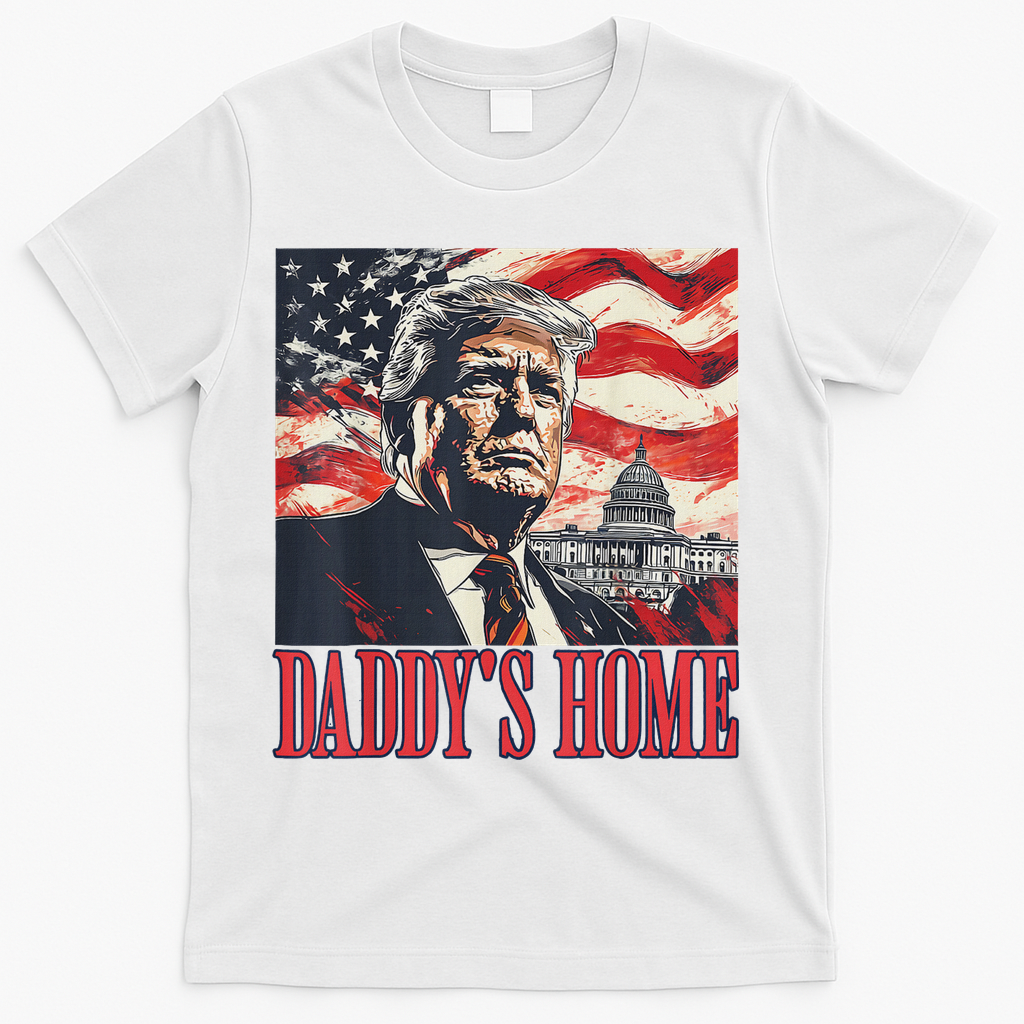 Trump Daddys Home White House Usa American Flag Vintage T-Shirt - White