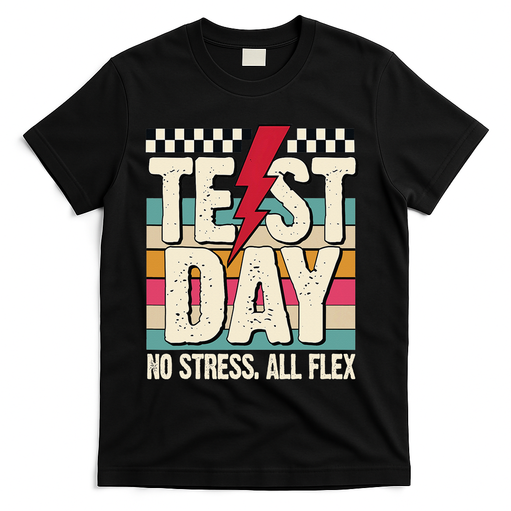 Test Day No Stress All Flex Funny Motivational Testing Day T-Shirt - Black