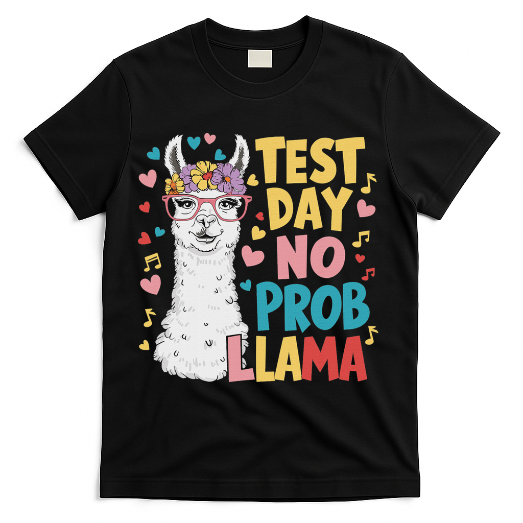 Test Day No Prob Llama Llama Teacher Testing Day T-Shirt - Black