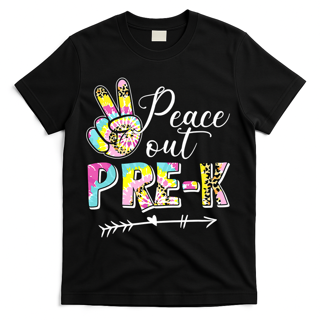 Tie Dye Peace Out PreK Last Day Of School Summer Beach T-Shirt - Black