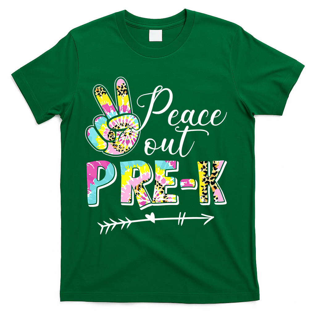 Tie Dye Peace Out PreK Last Day Of School Summer Beach T-Shirt - Green