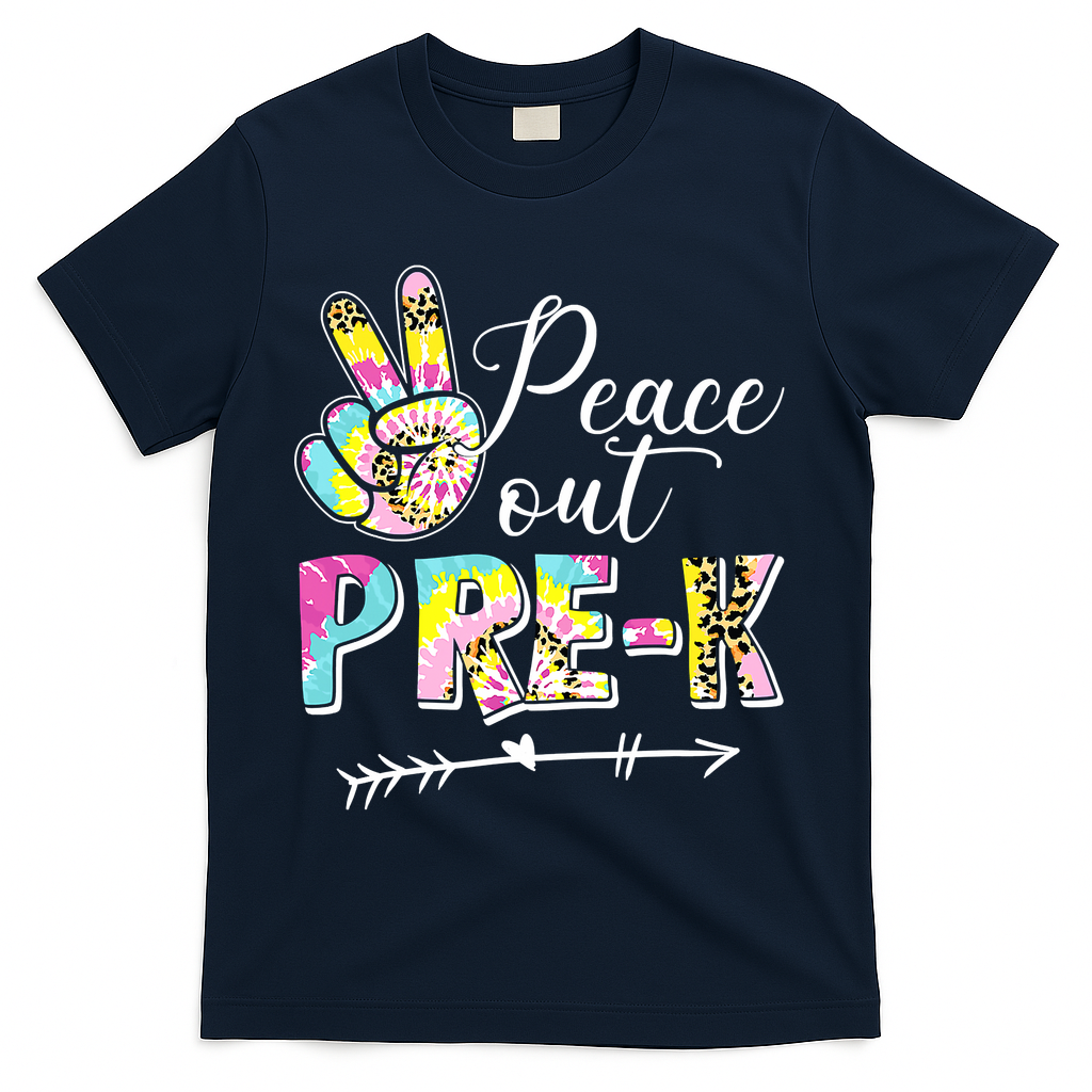 Tie Dye Peace Out PreK Last Day Of School Summer Beach T-Shirt - Navy