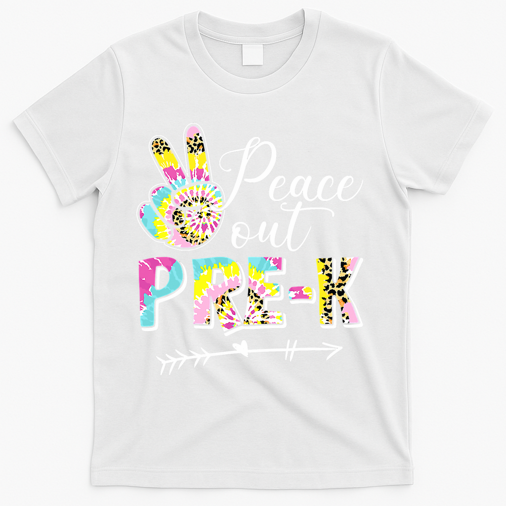 Tie Dye Peace Out PreK Last Day Of School Summer Beach T-Shirt - White