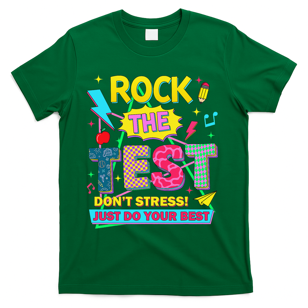 Test Day Rock The Test Just Do Your Best Teacher Testing T-Shirt - Green