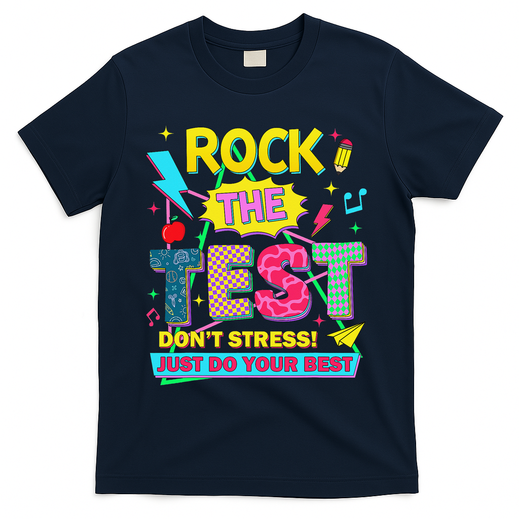 Test Day Rock The Test Just Do Your Best Teacher Testing T-Shirt - Navy