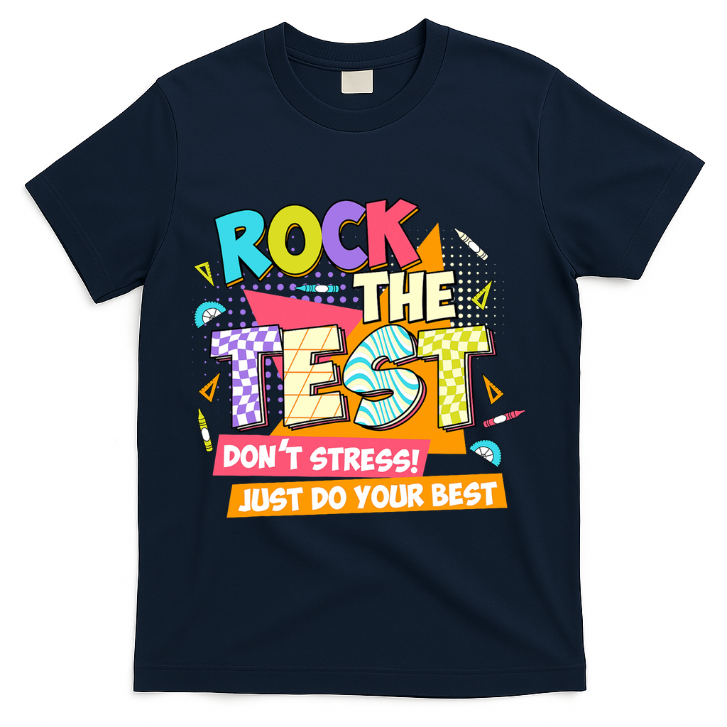 Test Day Rock The Test Teacher Testing Day  T-Shirt - Navy