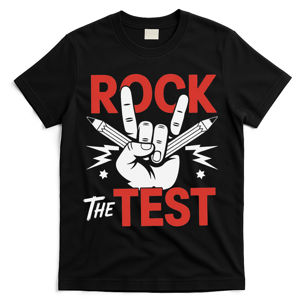 Testing Day Rock The Test Rock Music Teacher Student T-Shirt - Black
