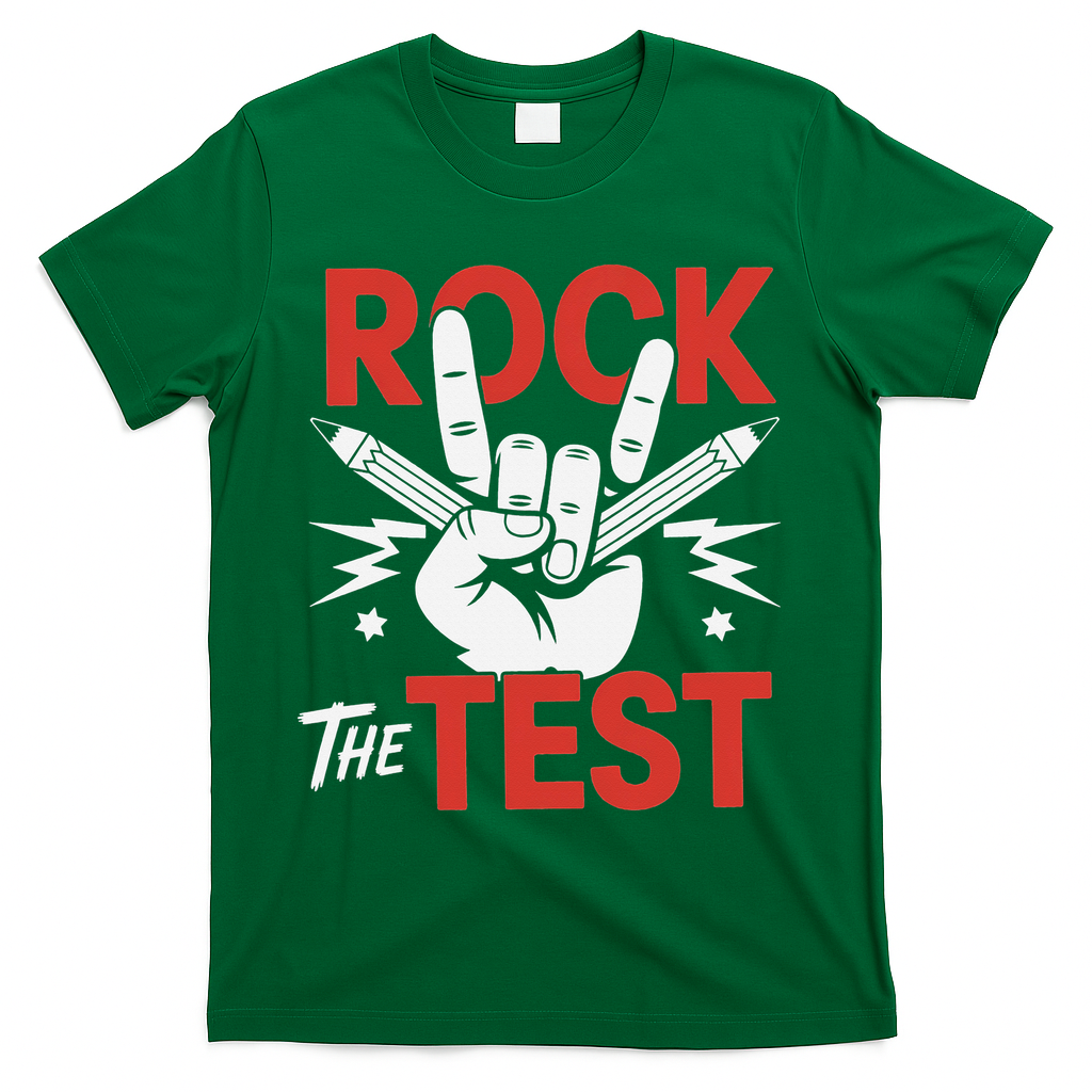 Testing Day Rock The Test Rock Music Teacher Student T-Shirt - Green