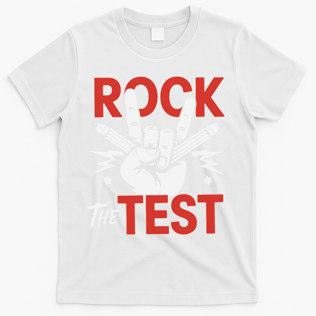 Testing Day Rock The Test Rock Music Teacher Student T-Shirt - White