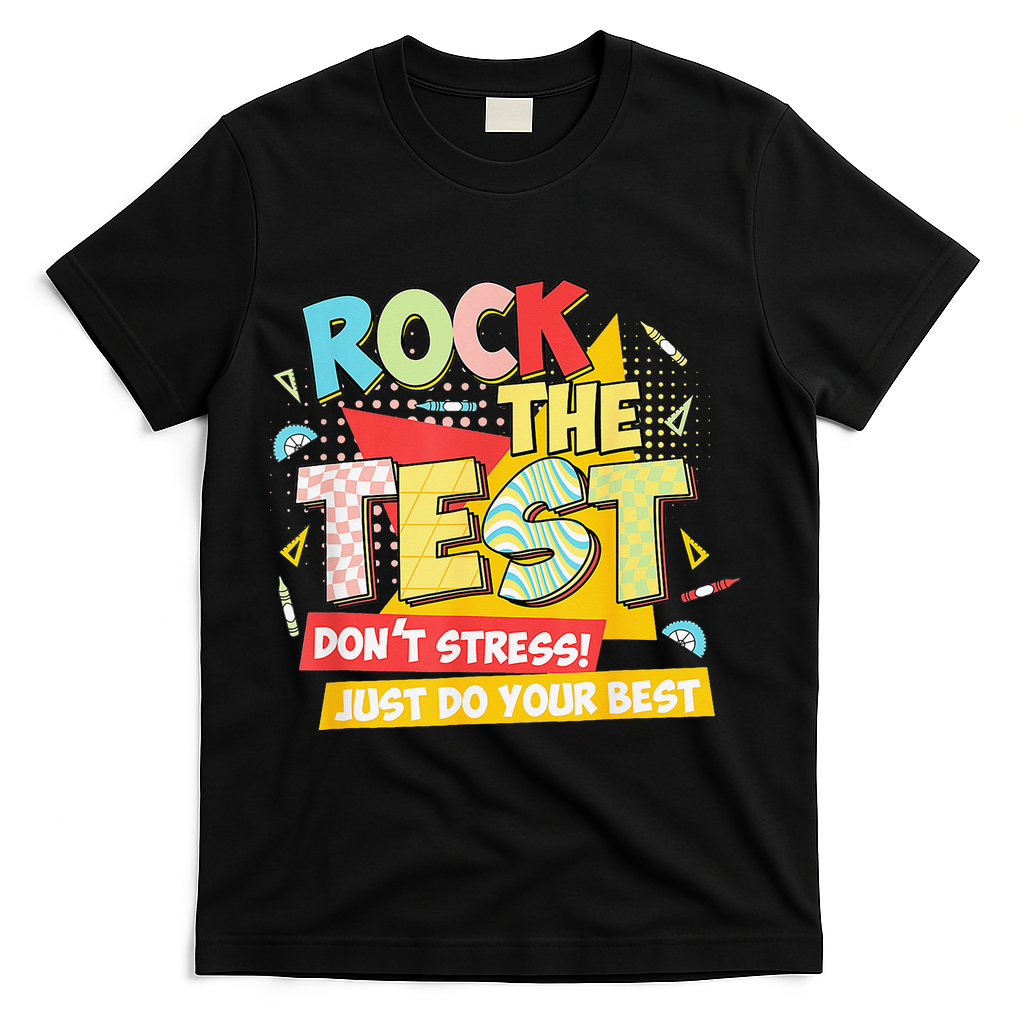 Test Day Rock The Test Dont Stress Do Your Best Teacher T-Shirt - Black