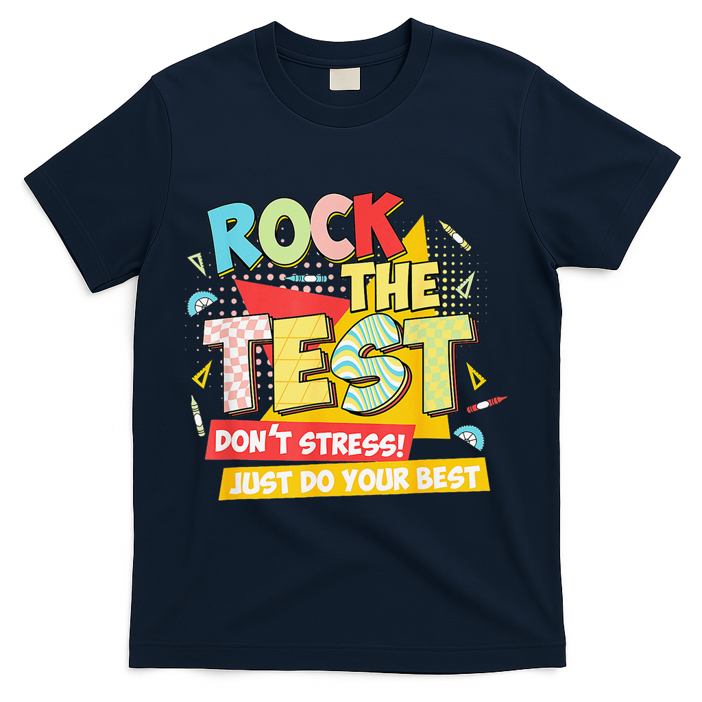 Test Day Rock The Test Dont Stress Do Your Best Teacher T-Shirt - Navy