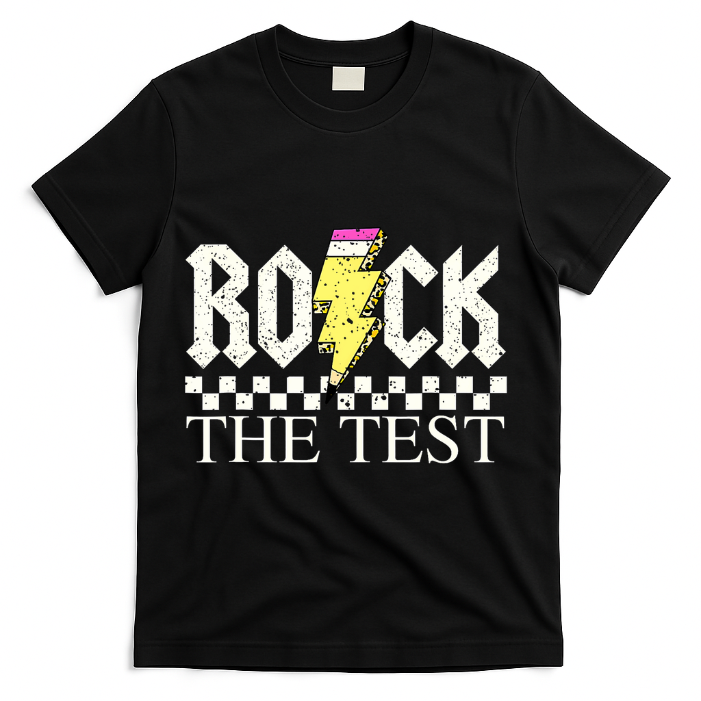 Testing Day Teacher Student Motivational Rock The Test  T-Shirt - Black